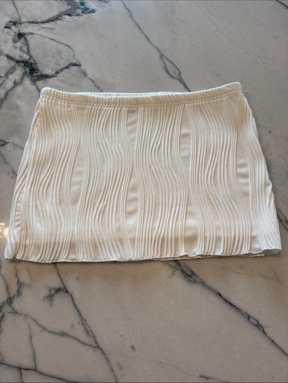 SHEIN Cream Ribbed Wave Knit Mini Skirt
